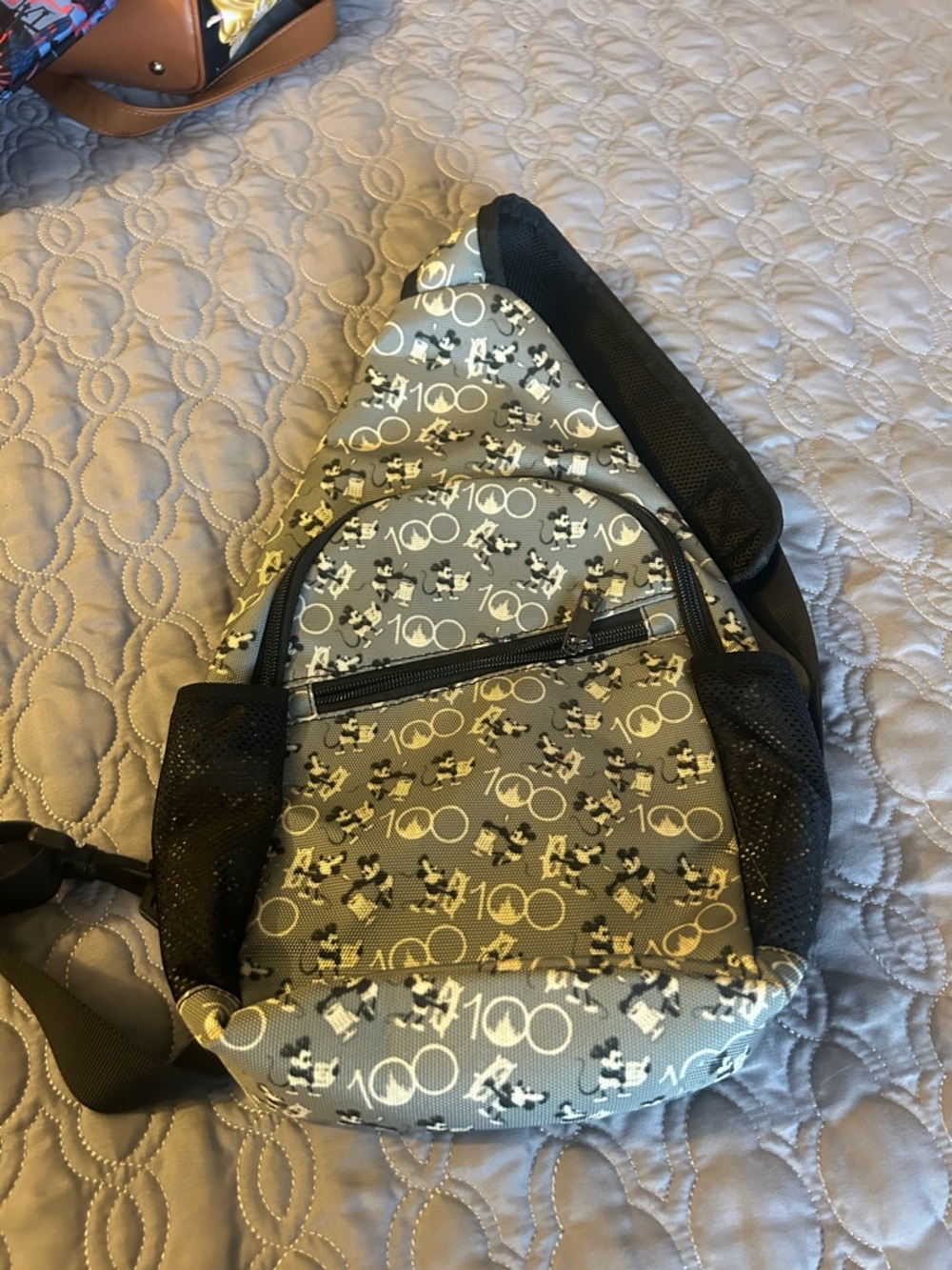 Gray Disney Mickey Mouse 100th Anniversary Sling Backpack